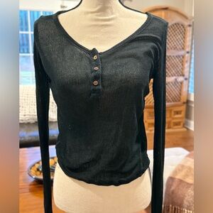 Brandy Melville Black Fitted Buttoned Polo Blouse